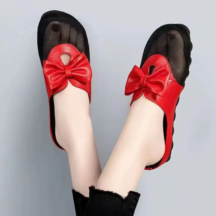 

Сандалии женские сетчатые на плоской подошве, повседневная Нескользящая пляжная обувь с бантом, модная внешняя одежда, корейский стиль, 2024