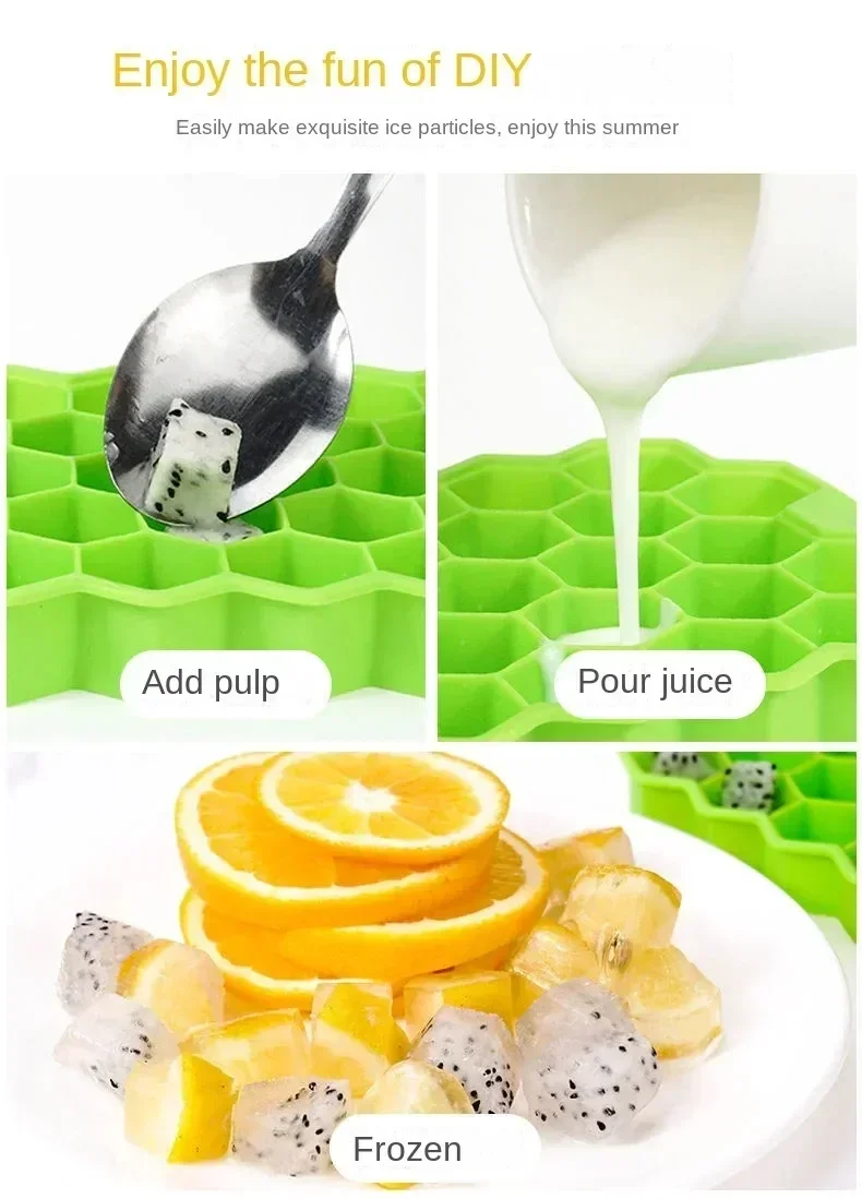 Description Picture 3 of item37-grid Silicone Ice Cube Mold with Cover Cellular Mesh Stackable DIY Ice Mold Reusable Food Grade Kitchen Utensils