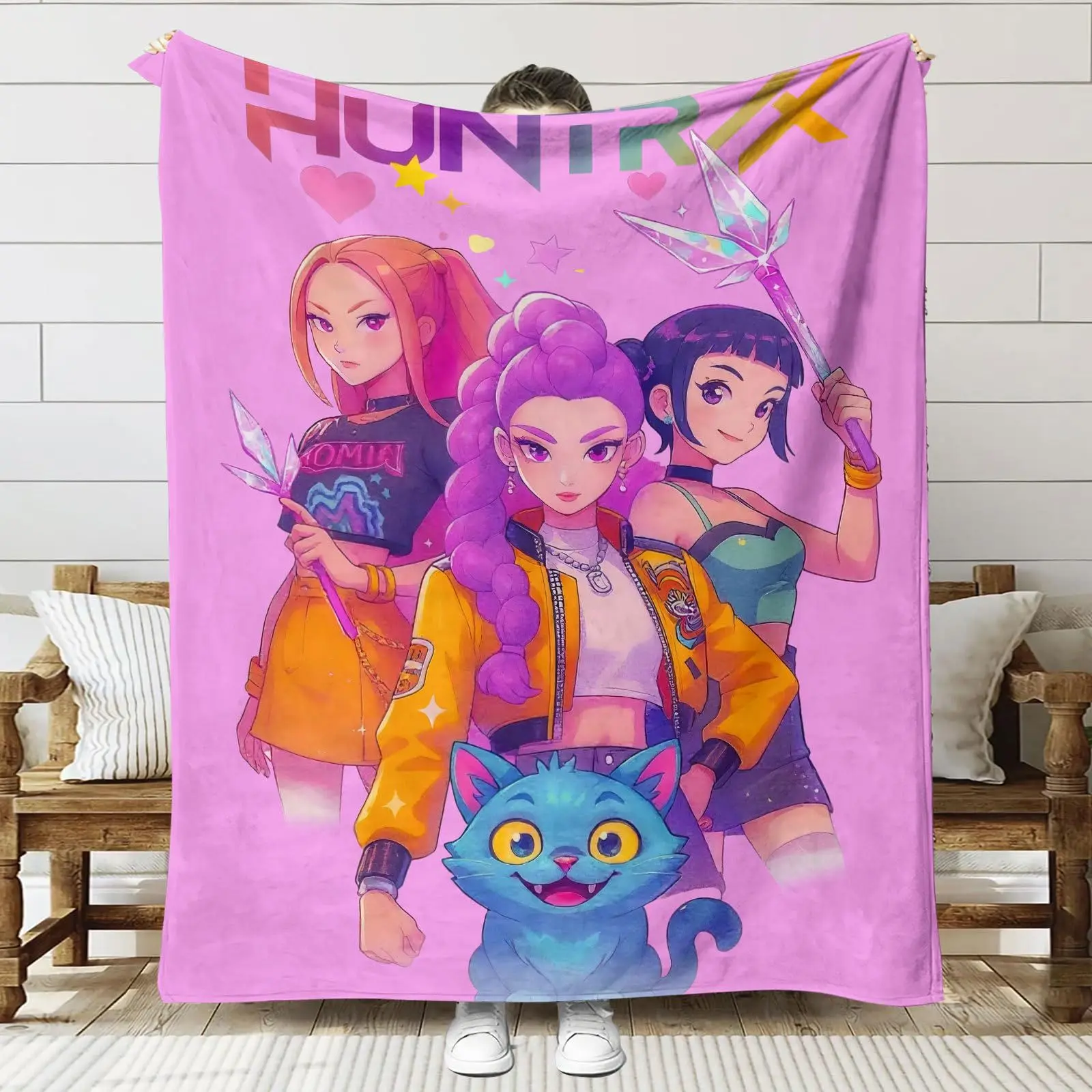 שמיכת חורף פלנל דמון פופ האנטר סרט דמון פנטזיה אנימה סרט שמיכת מצעים שמיכת אנימה שמיכת זרימה