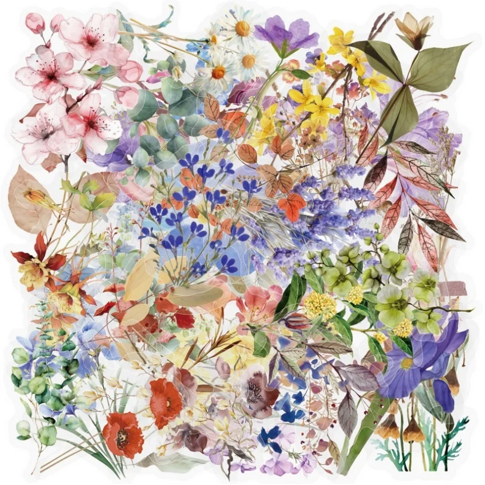 50 stücke PET Blume Aufkleber Natürliche Pflanzen Dekoration Laptop Telefon Fall Sammelalbum Stationäre Transparente Aufkleber Spielzeug Geschenk Kinder