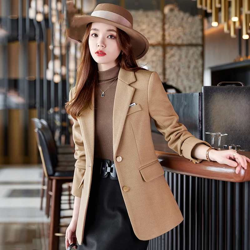 

Женский однобортный однотонный блейзер для осени и зимы, черный, зеленый, хаки, Офисная Женская одежда для работы, официальная куртка