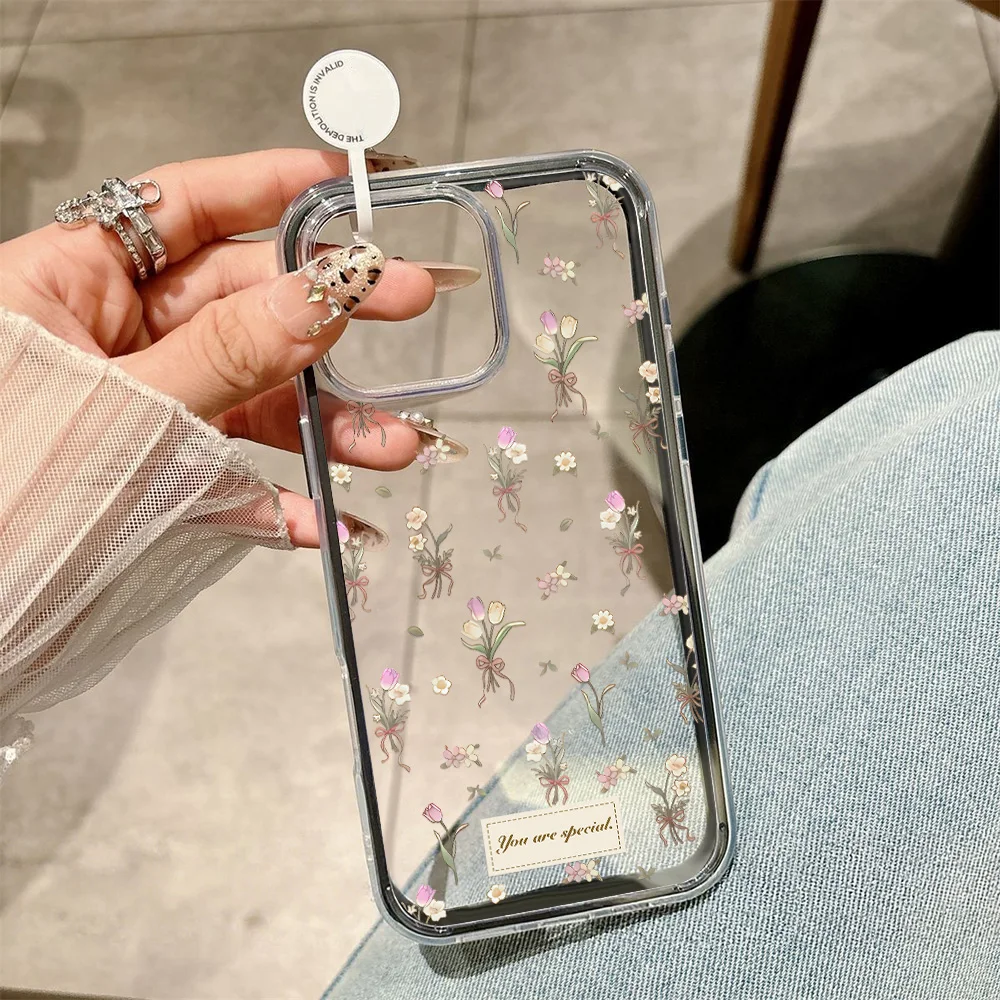 ตัวเลือกสินค้า เคส TPU นิ่มใสลายดอกไม้ 2 in 1 สำหรับ iPhone 11-17 Pro Max 13-15 14 12 17 Air