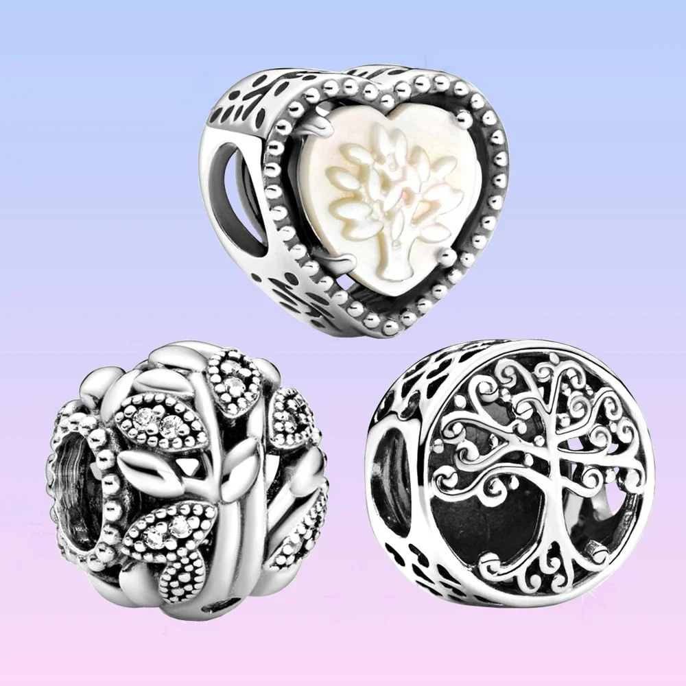 

Pandora Open Heart & Family Tree Charm Beads 925 Sterling Silver fit Original Bracelet DIY Jewlry for Women Birthday Gift