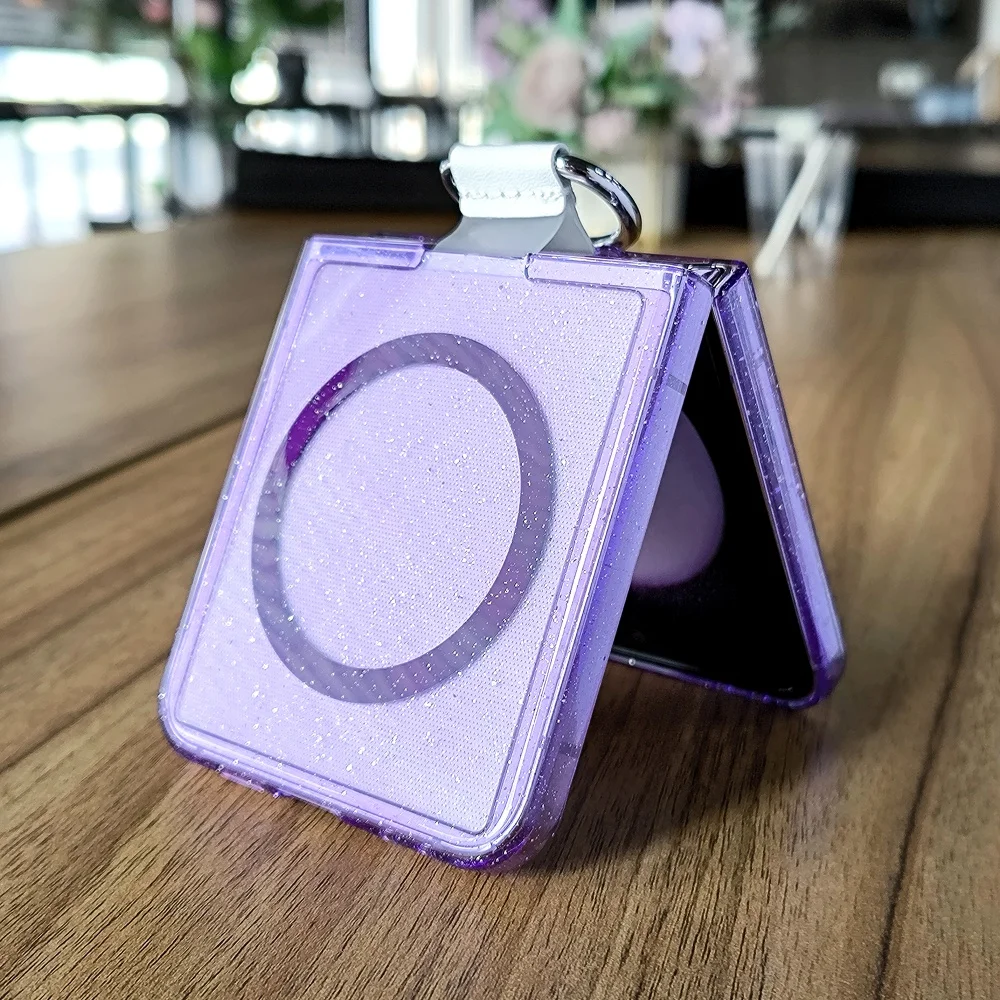 Glitter Transparent Magnetic Ring Phone Case with Wireless Charging & Shockproof Protection