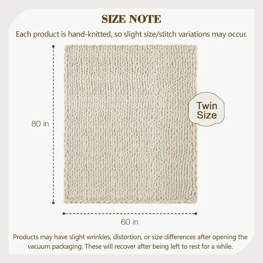 Chunky Knit Throw Blanket 60 X 80 Twin Size 100 Hand Made Large Chenille Loop Yarn Soft Fluffy Throws for Couch Sofa Bed Big Cr