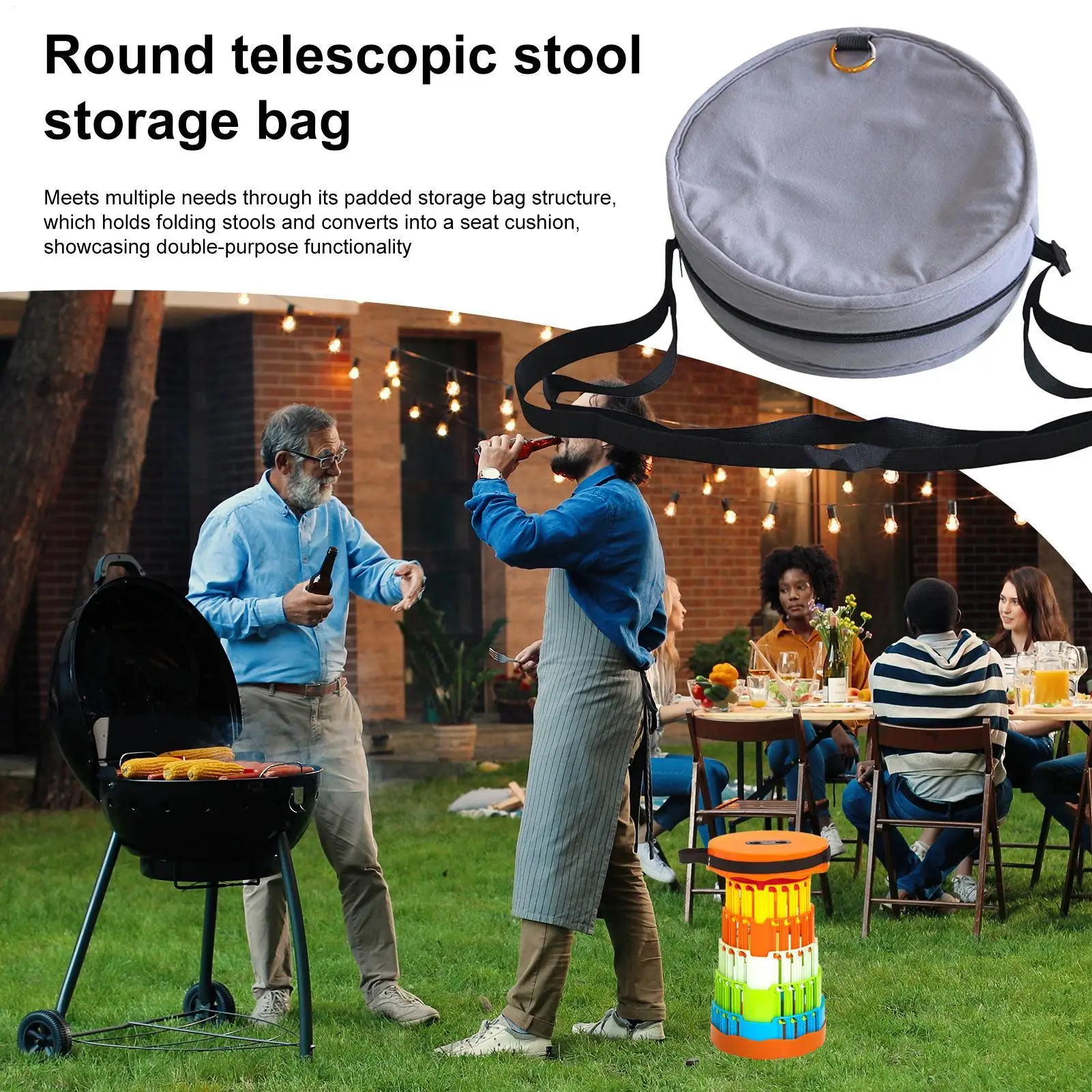Stool Storage Case Camping Storage Bag For Telescoping Stool Round Scratch-Resistant Pouch Sack For Hiking Travel BBQ Balcony