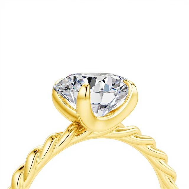Classic Rope Round Solitaire 14K Yellow Gold Ring
