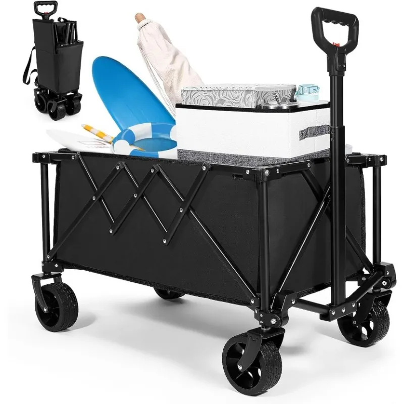 

Folding Cart，Heavy Duty Utility Collapsible Wagon with All-Terrain Wheels,Portable Beach Wagon,Load Capacity 200 Lbs，Suitable