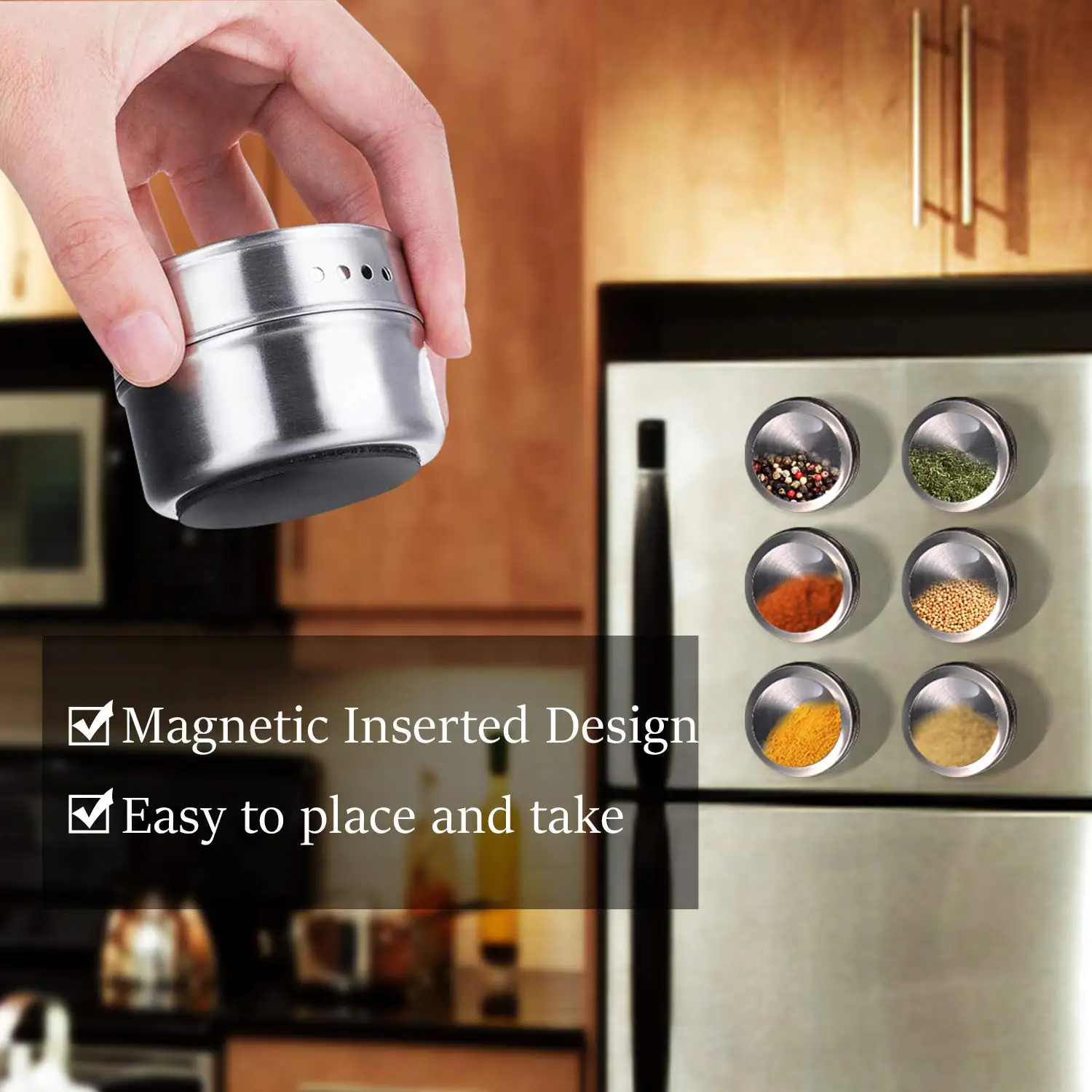 Magnetic Spice with Wall Mounted Stainless Steel Tins with Lid and Small Holes for Sprinkle Rust Free Easy to Clean