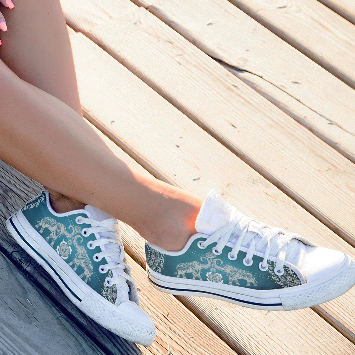 New Elephant Print Female Shoes Designer Wear-Resistant Casual Canvas Sneakers Fashion Trend Outdoor Print Low -Top Flats