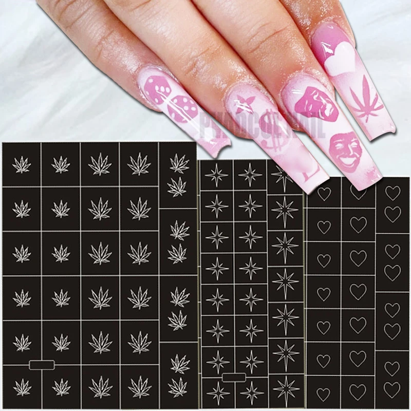 luxury designer stickers decal airbrush nail art stencil sheet template resuable print acrylic manicure tools stickers decals aliexpress