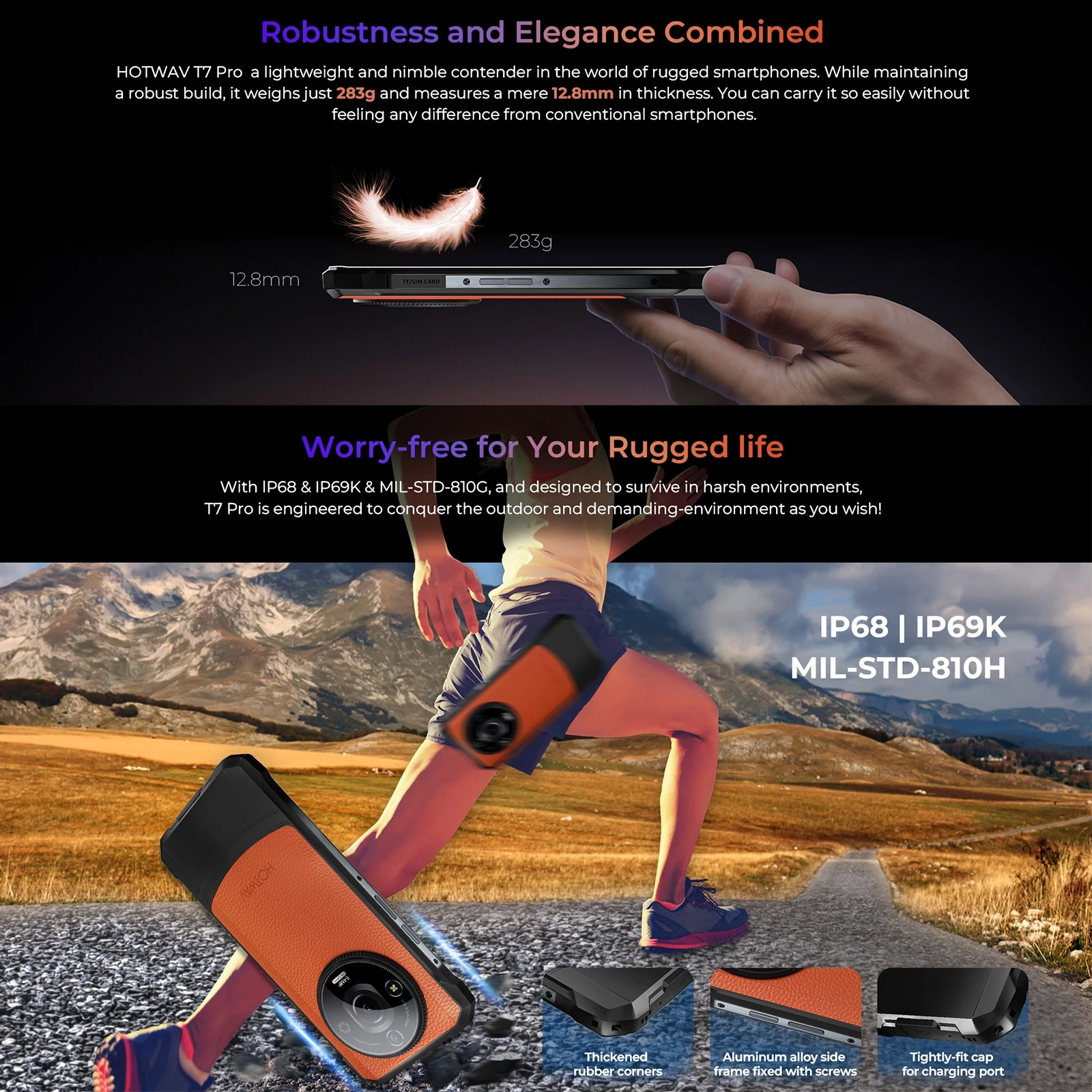 HOTWAV T7 Pro Rugged Smartphone 6.6'' FHD+ 2K 12(6+6)GB 256GB 64MP Camera 6280mAh Android 13 NFC Global Version Cellphone