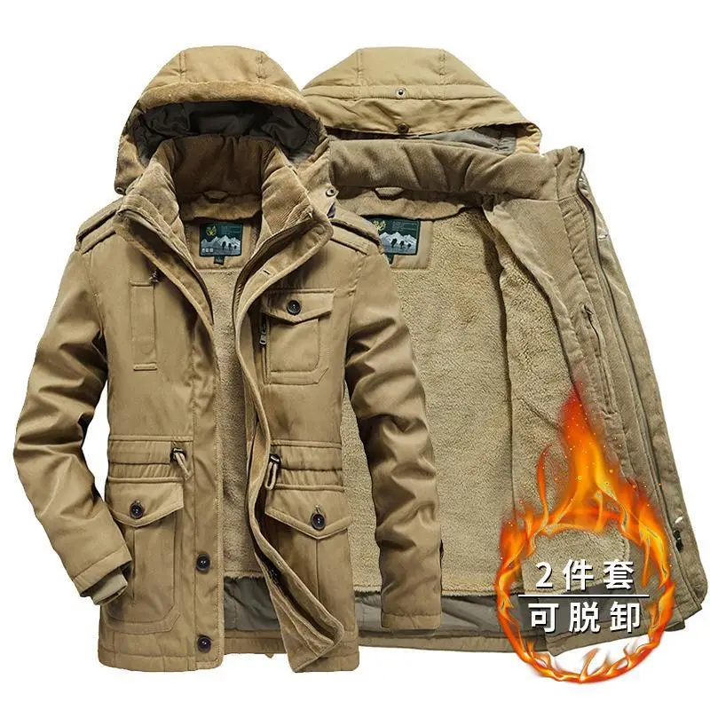 Men's Coat Autumn and Winter New Casual Multi Size Solid Color Detachable Down Jacket Cotton Jacket