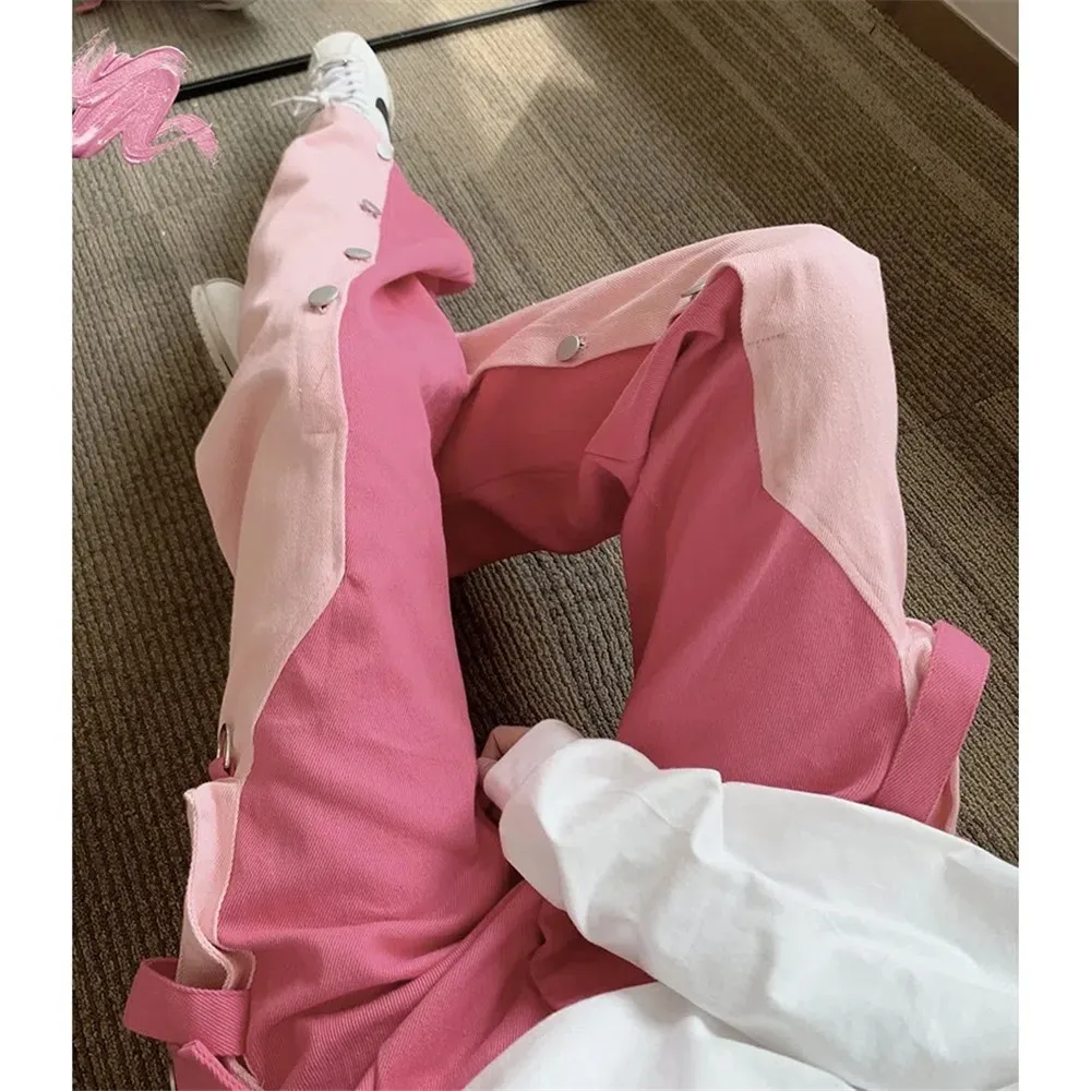 

Patchwork Casual High Waisted Streetwear Baggy Cargo Pants Korean Fashion Y2k Vintage Sweatpants Elastic Aesthetic Hippie Pants