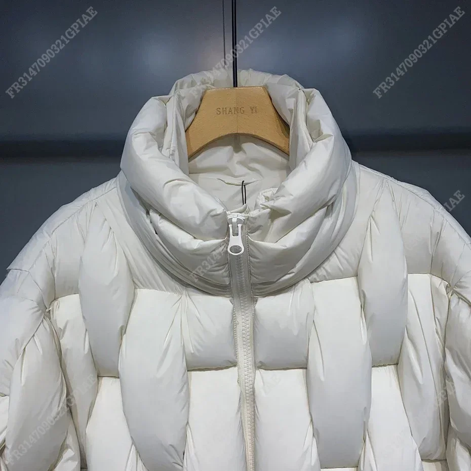 Unisex Thick Parkas Jackets Women Luxury Designer Square Weave High Collar Warm Jacket Casual Oversized Warm Puffer Bubble Coat 5