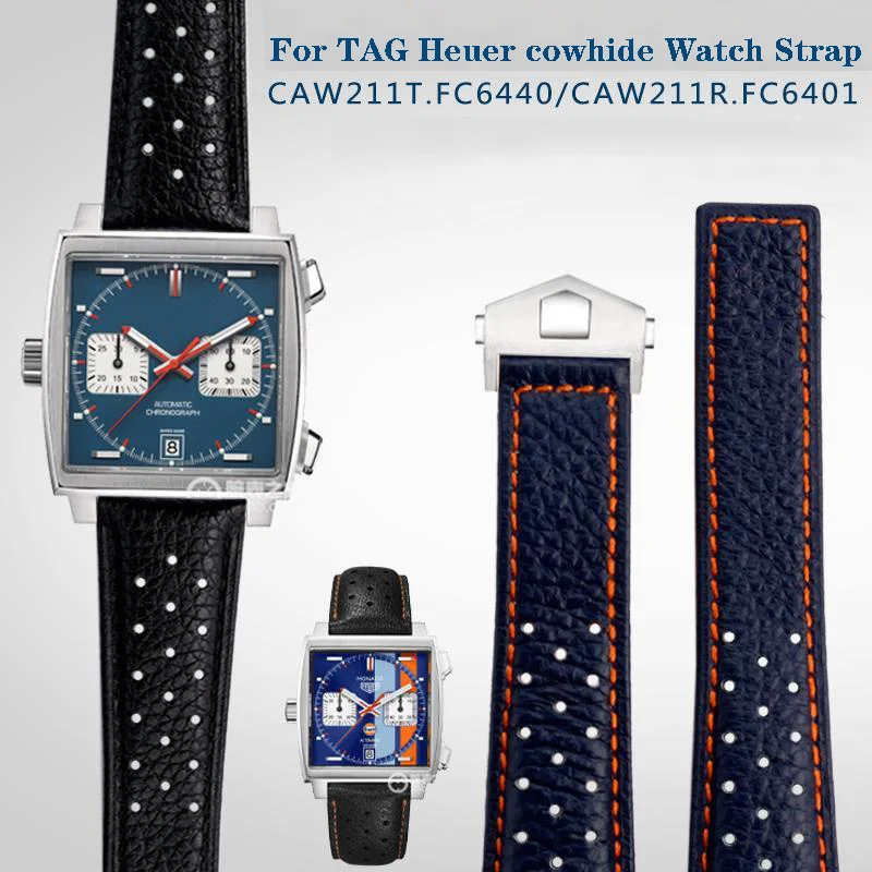 Nuovo Cinturino Per Accessori Per Orologi In Vera Pelle Per Cinturino Heuer Monaco Caw211M 211P Caw211R 211T Cinturino Morbido Traspirante 22Mm