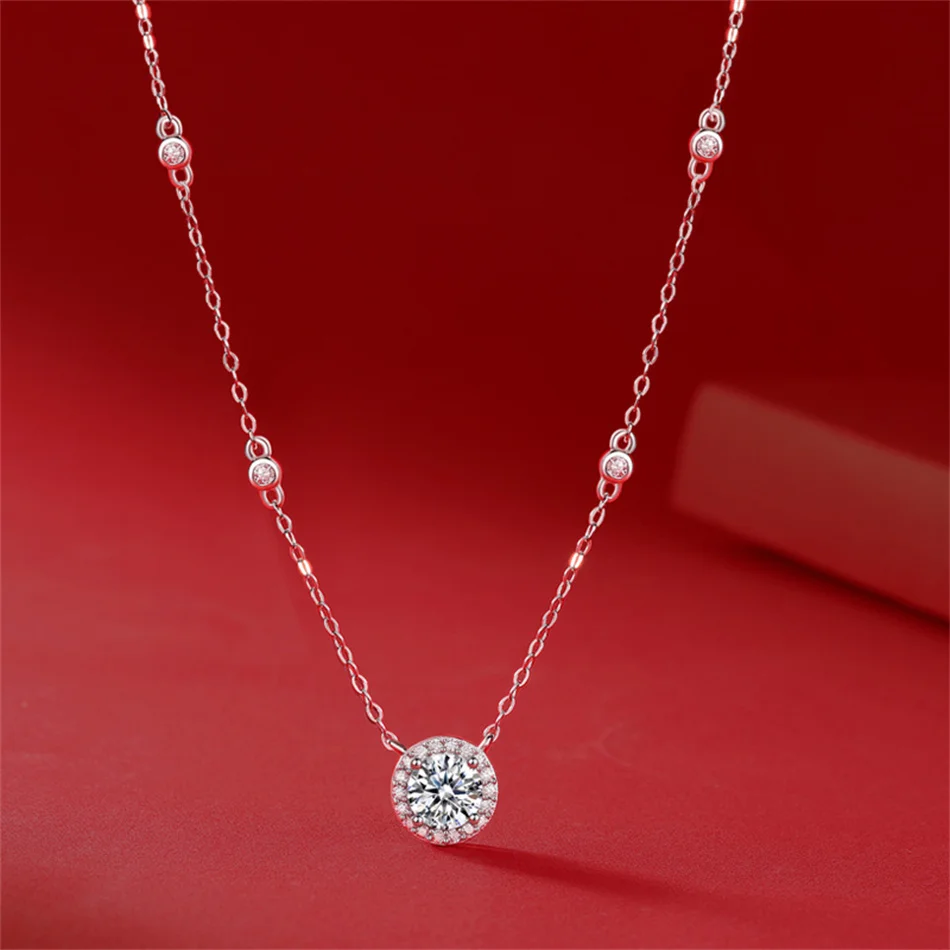 1 Carat Moissanite 925 Sterling Silver Pendant Necklace Women's Jewelry