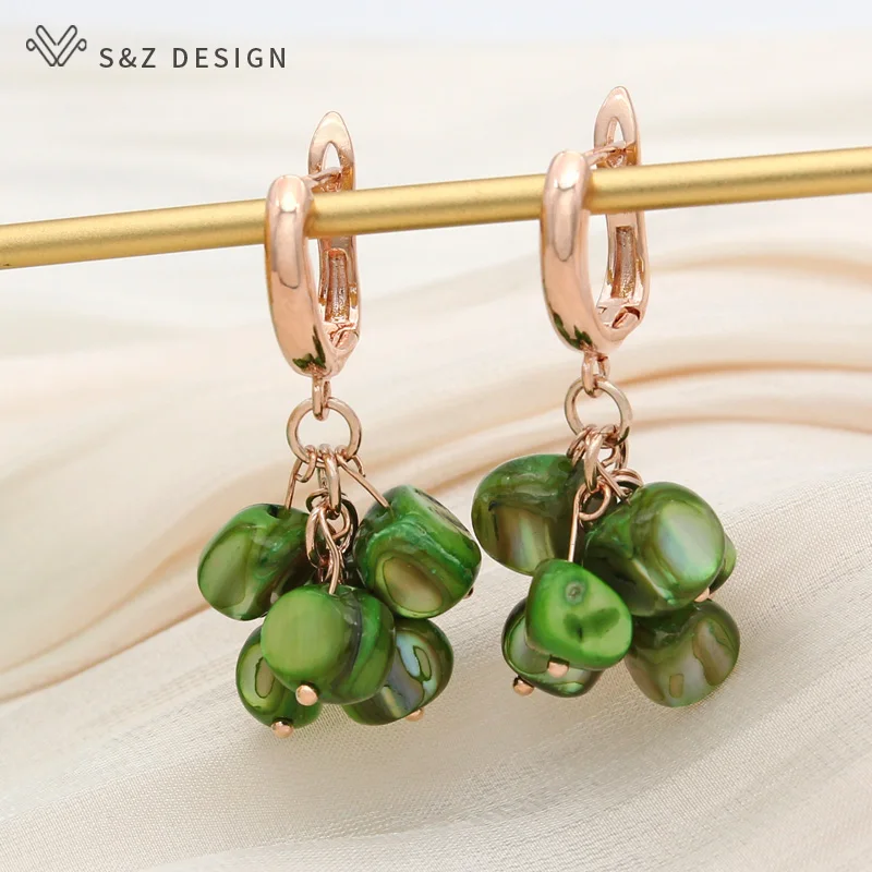 S&Z DESIGN New Fashion Rose Gold Irregular Color Shell Drop Earrings For Women Wedding Elegant Jewelry Gift Trendy Eardrop