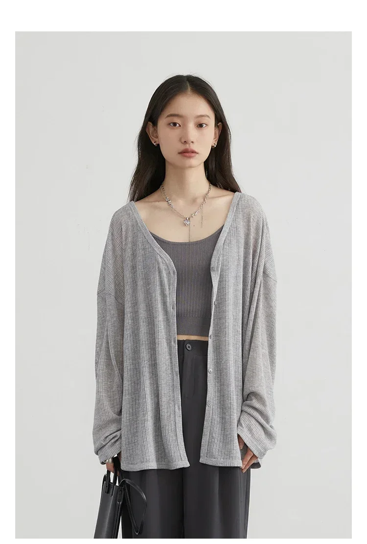 Solid V-neck Shirt Women Spring Single Breasted Chiffon Loose Slim All-match Sun Protection Thin Breathable Fashion Slim Cozy