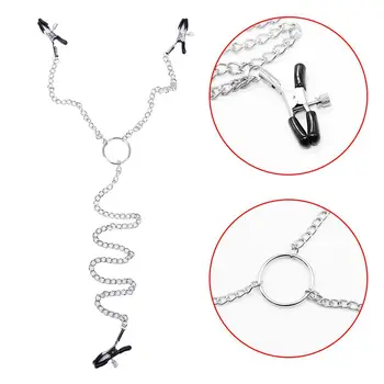 Three-Headed 3 Clamp W Chain Bondage Adult Party Body JewelryDouble-Peak Nipple Labia Clitoris Clip BDSM Breast Adjustable Metal 2