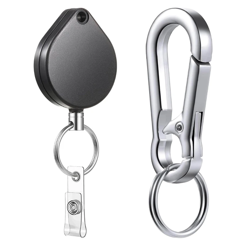 

Retractable Badge Holder Steel Cord Keyrings, Heavy Duty Retractable Keychain Retractable IDs Badge Reel with Belt Clips