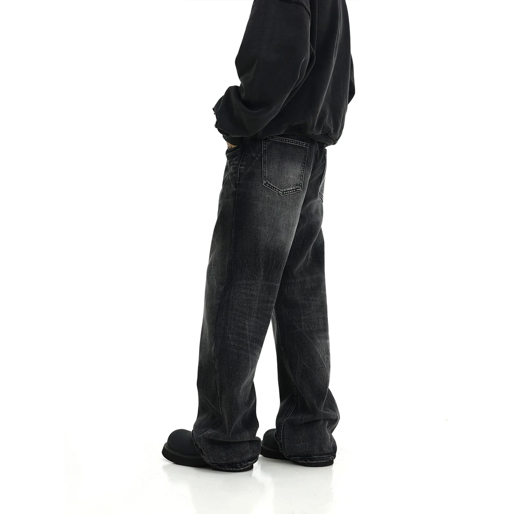 Black Straight Leg Jeans Men Streetwear Loose Trousers Fashion Vintage Street Casual Original Wide Leg Denim Pants Summer 2024 4