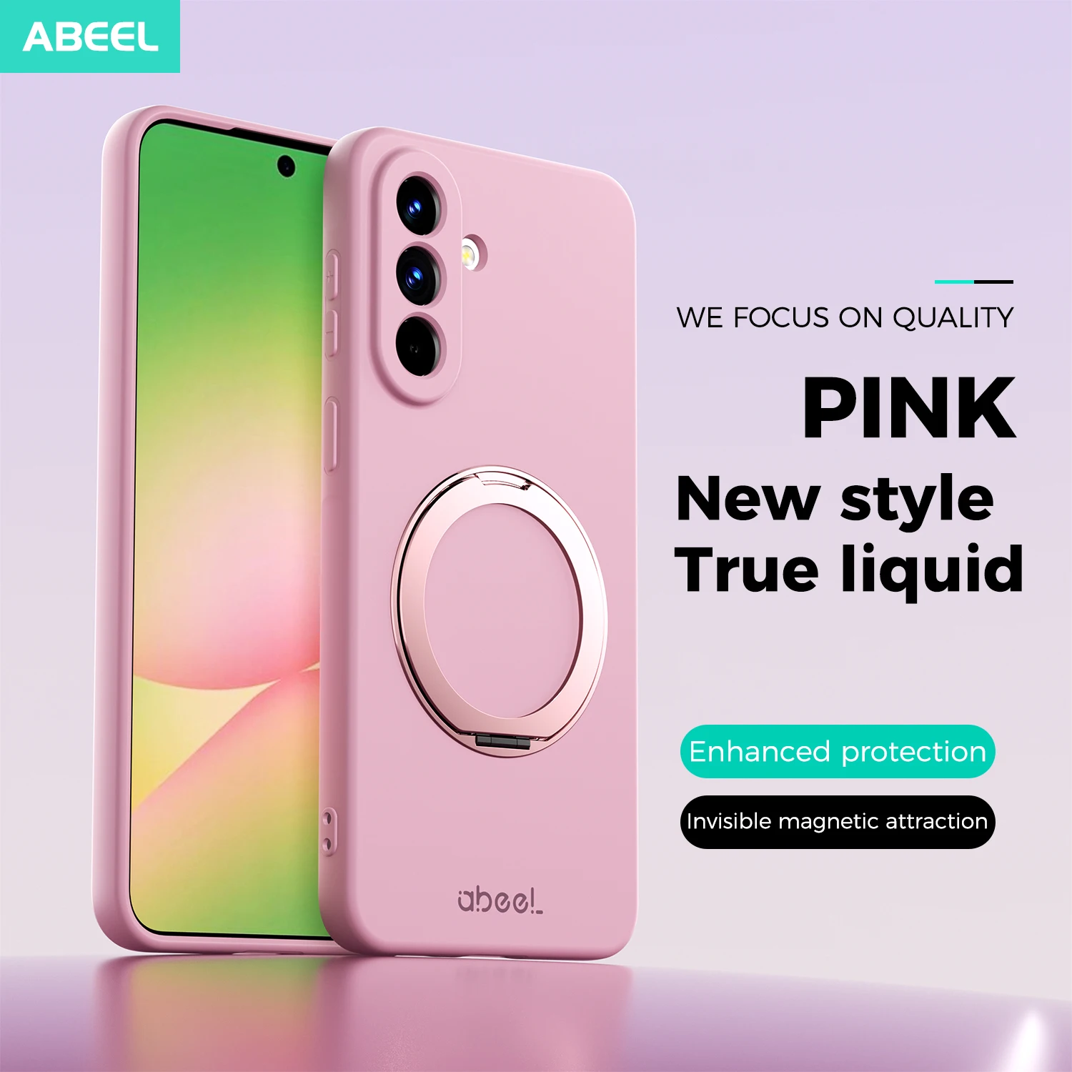 Solid Color Silicone Ring Holder Case with Inner Fur and Magnetic Camera Protector