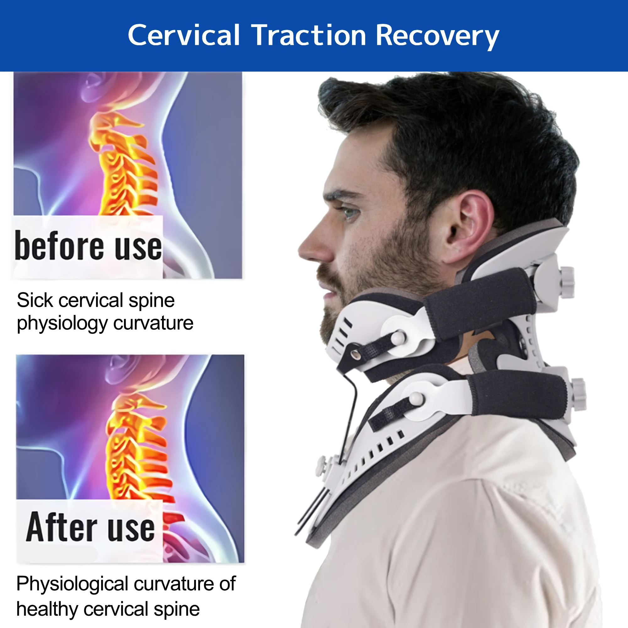 Adjustable Neck Brace Orthosis, Cervical Collar Support Stabilizes Vertebrae, Traction Spine Alignment, Relieves Pain & Pressure