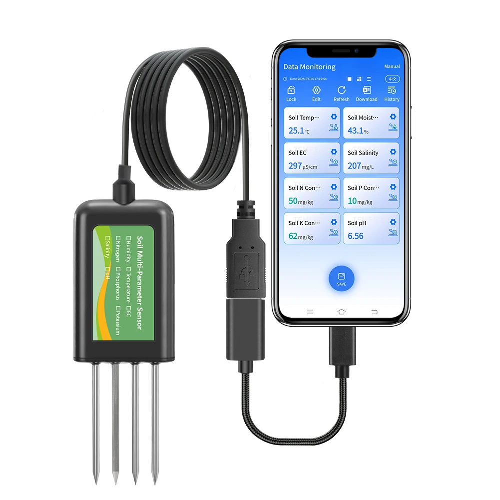 Soil Multi-Parameter Sensor RS485 8-in-1 pH EC Moisture Temperature Salinity NPK