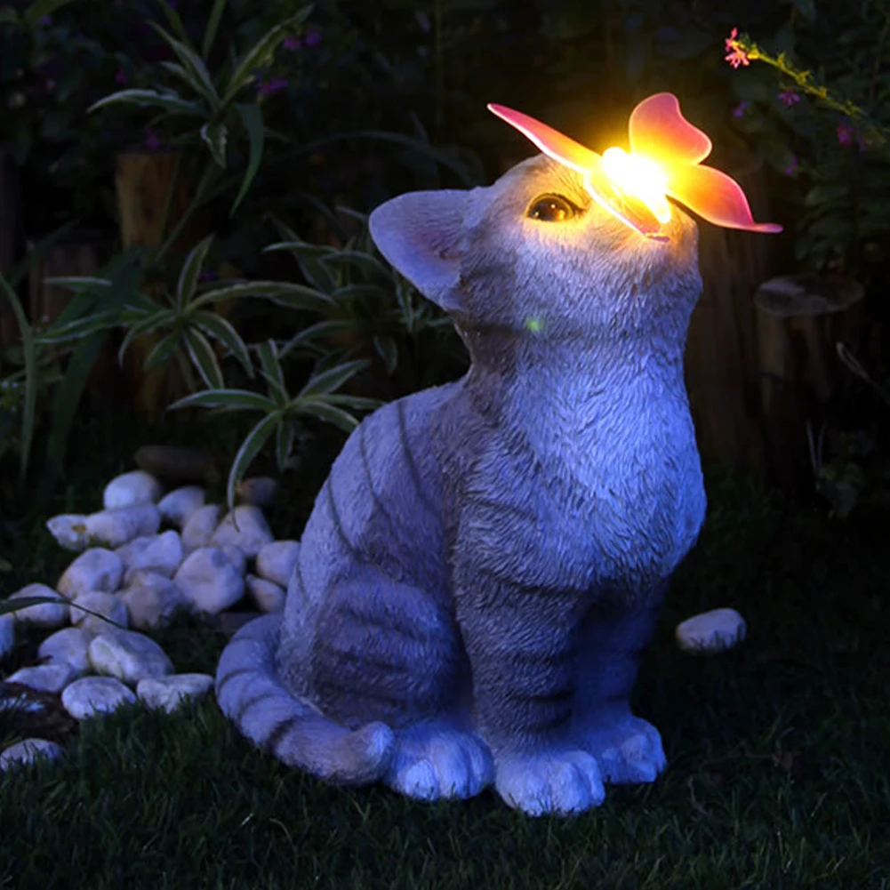 

Garden Cat Statues Solar Light Outdoor Creative Cat Statue With Solar Butterfly Light Ornament For Garden Yard Patio Decor