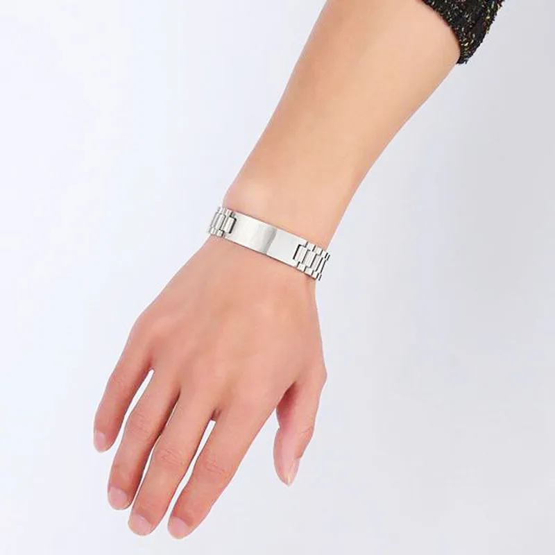 ID Bracelets for Men Women Customizable Engraving 316L Stainless Steel Free Engraving Laser Name Date Customize Gift