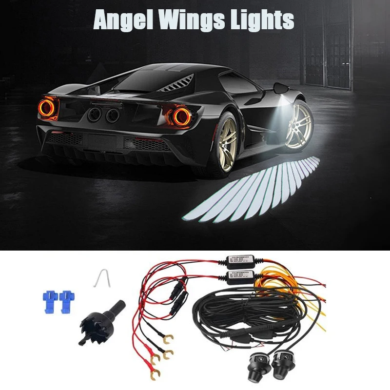 

2PCS Car Angel Wings Led for Mirror Rearview Welcome Light Door Carpet Projection Lights With Steering Function Dual Control