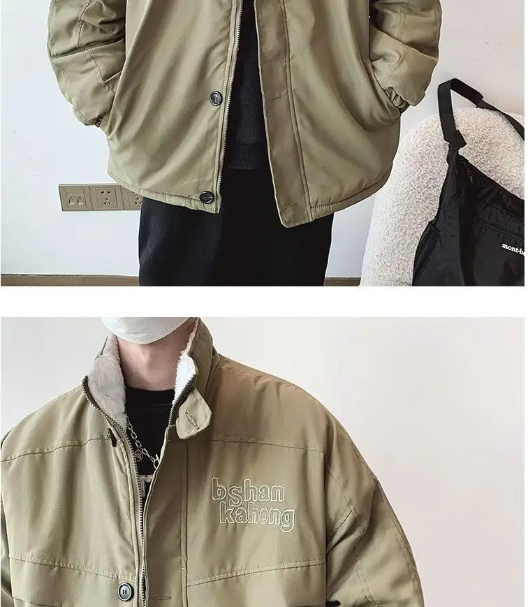 Description Picture 3 of itemAmerican Stand-up Collar Embroidered Retro Cotton-padded Coat Winter Causal Loose High Street Workwear Parkas Male Clothes