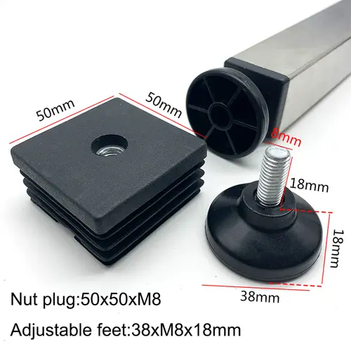 4Pcs Adjustable Furniture Feet And Square/Rectangular Tube Plug With Nuts Black Sofa Chair Table Leveler Legs For Furniture - Image 14