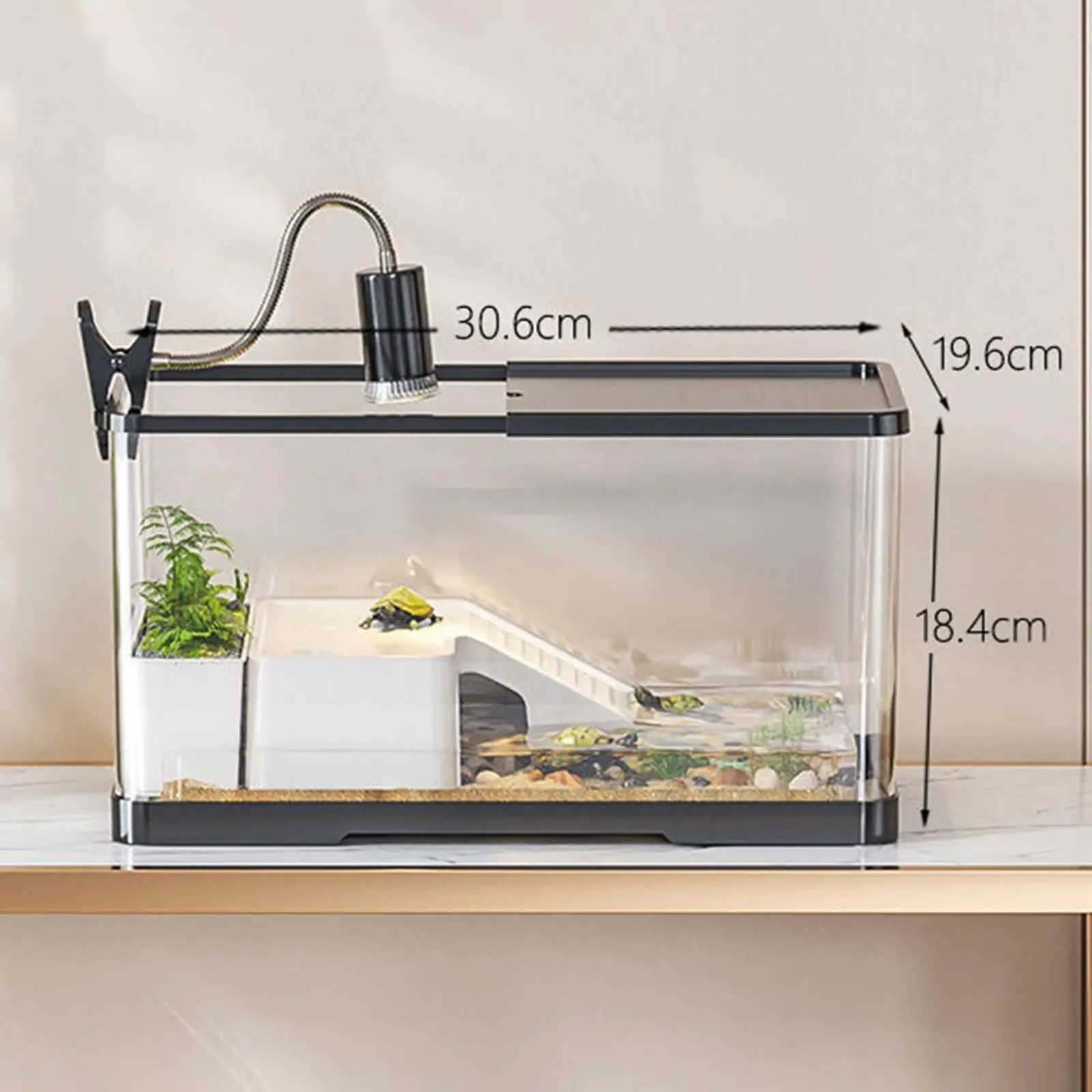 Turtle Tank Multifunction with Cover Sturdy Reptile Habitat with Basking for Frog Tortoises Leopard Amphibians Terrapin