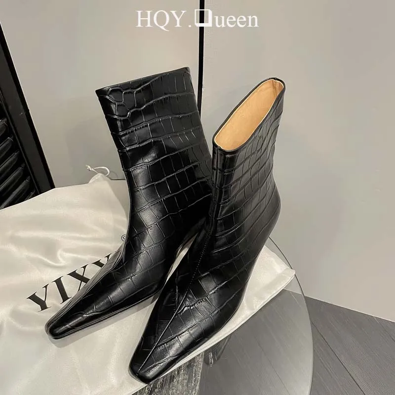 

Genuine Leather Women Ankle Western Boots For Autumn Heels Short Female Shoes Modern Horsehair Ladies Chelsea Booties Footwear