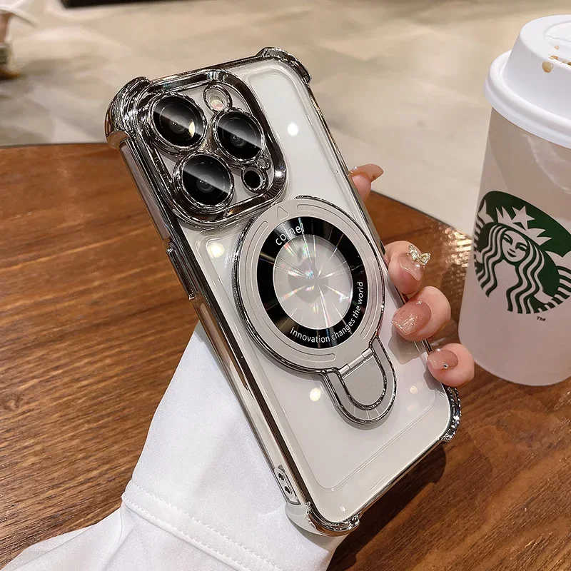 Luxury Plating Shockproof Magnetic Case with Holder Stand and Magsafe Compatibility