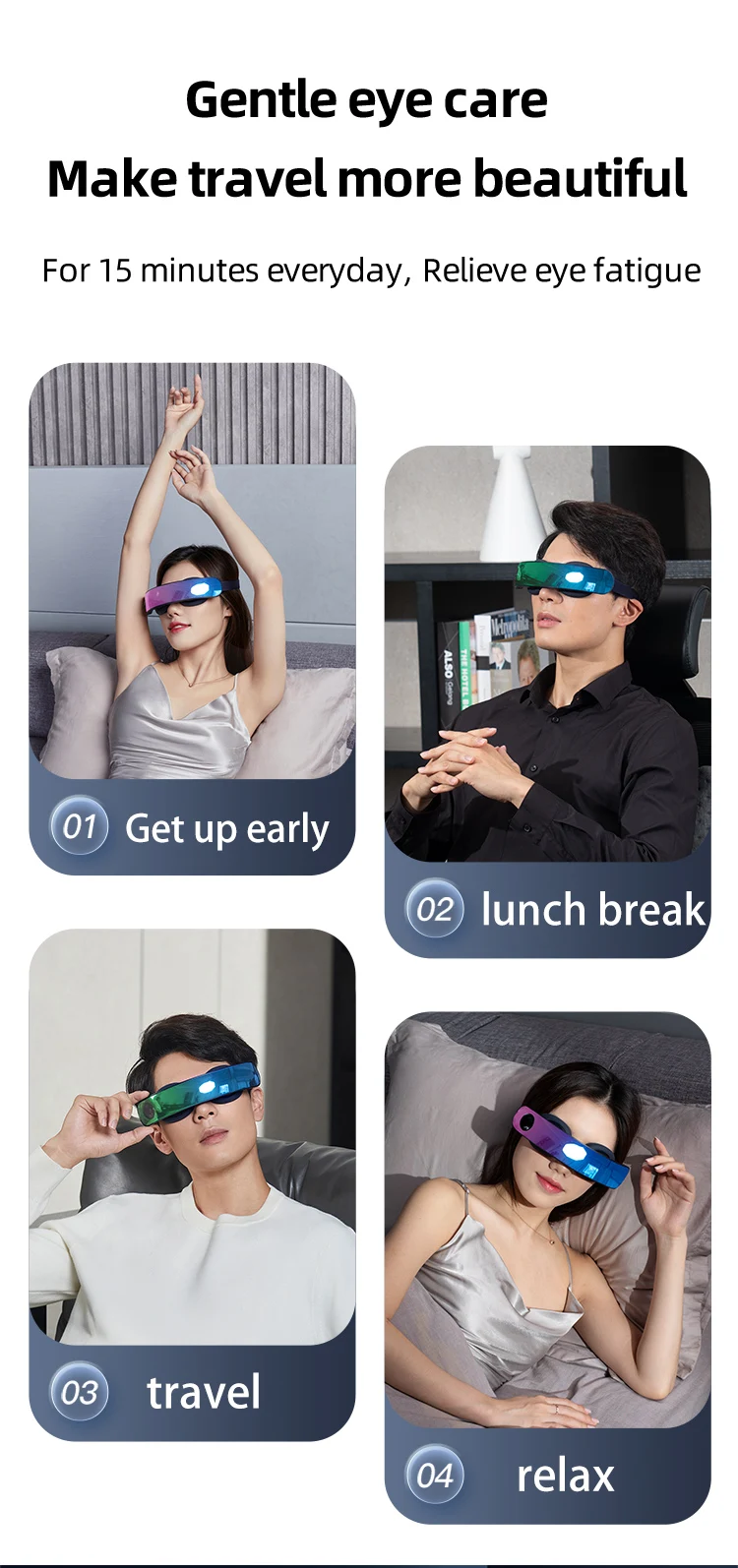 Eye Massage Device 4.5W Cold Hot Compress Dual Type-C Intelligent Visual Display 3-level Adjust Low decibel Relieve Eye Fatigue 15