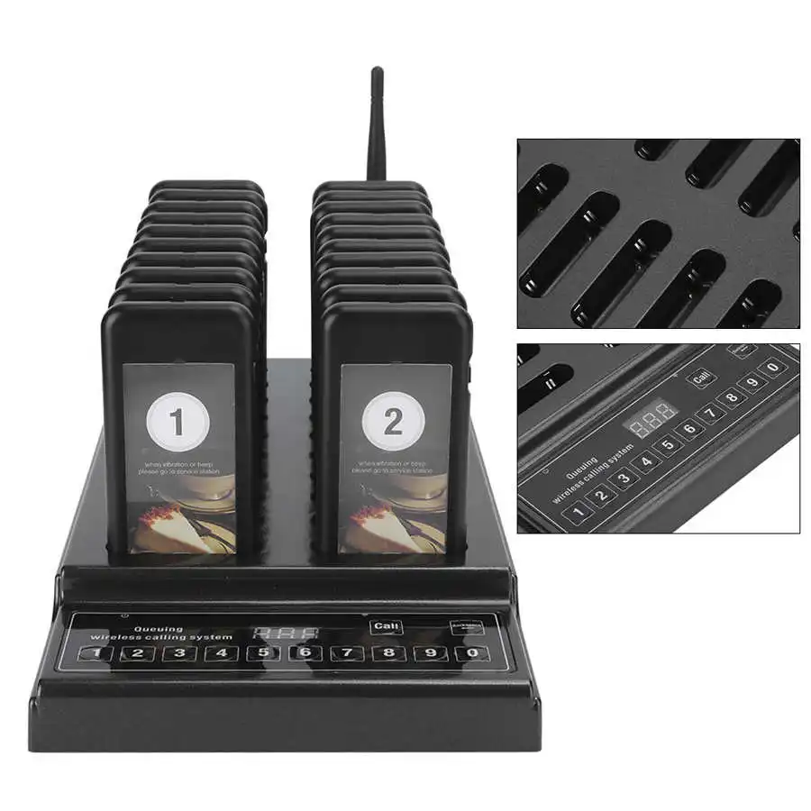 SU‑68Z Wireless Restaurant Buzzer Pager System 20 Coaster Receiver for Coffee Dessert Burger Shop Queue Calling System