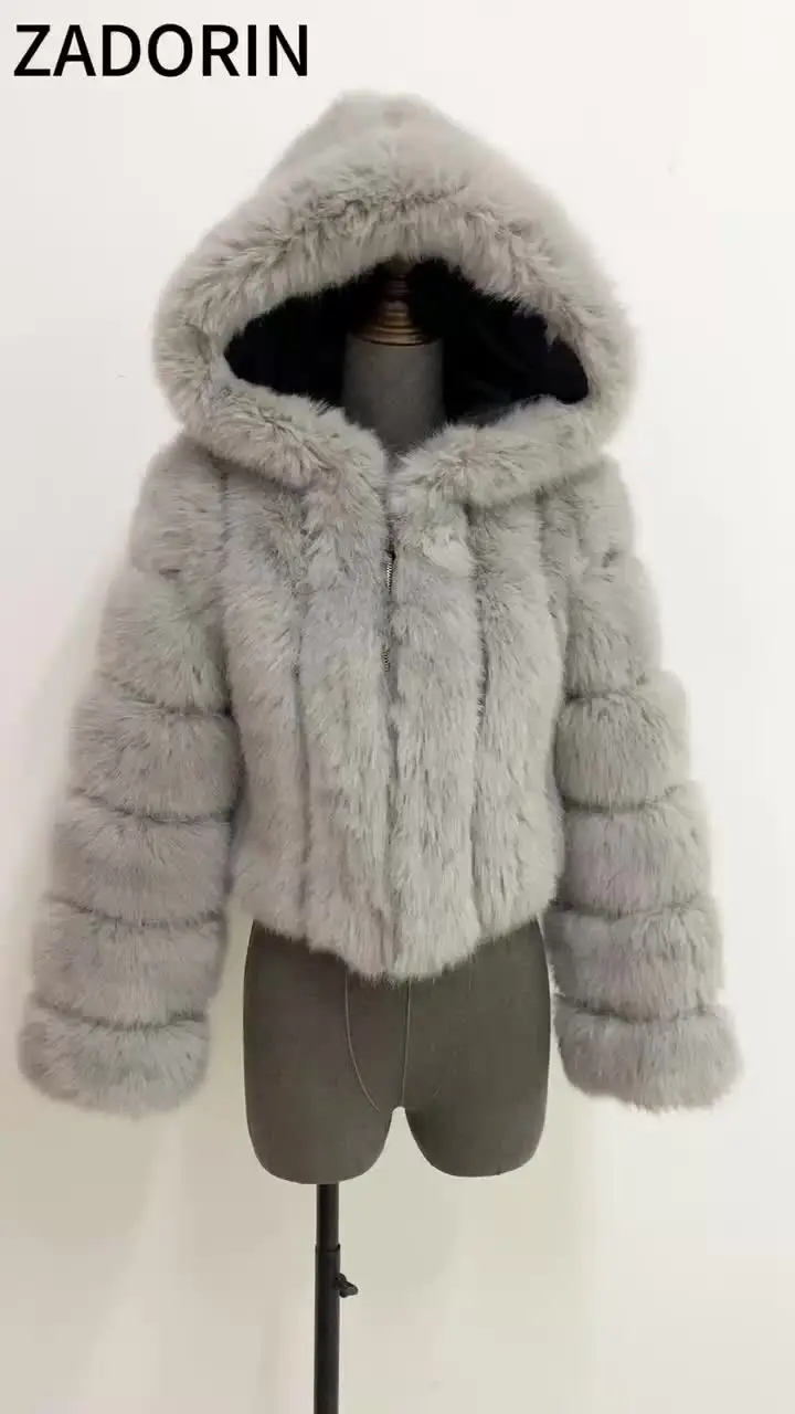 n*様 CROPPED 2WAY FUR HOOD MA-1 ZADORIN Winter Fur Top For Women Mink Coat Hooded Cropped Faux Fur