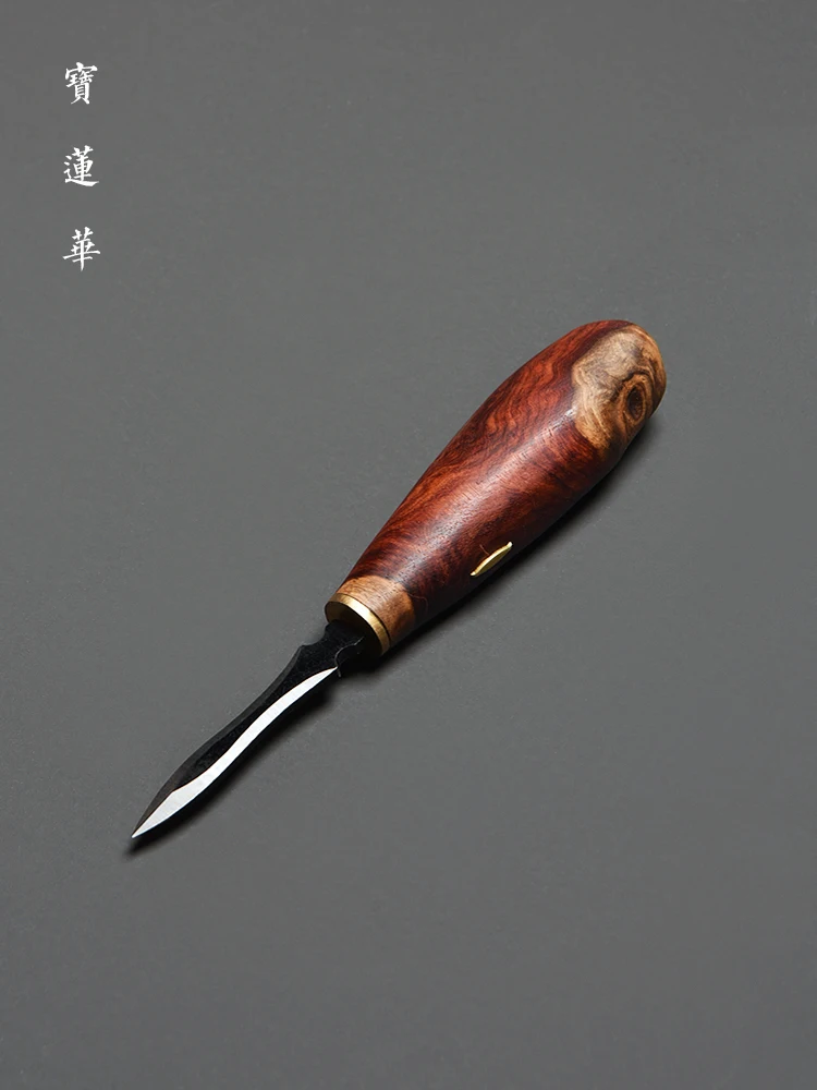 수제 차칼, 뿔나무 손잡이와 구리 못으로 제작, 푸얼차 다도용, 자연 표면 처리, 불규칙한 패턴
