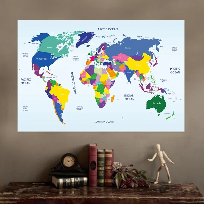 Map of The World 100x70cm Painting Wall Non-woven Canvas Art Poster Modern Decorative Prints Room Office School Study Supplies world map poster