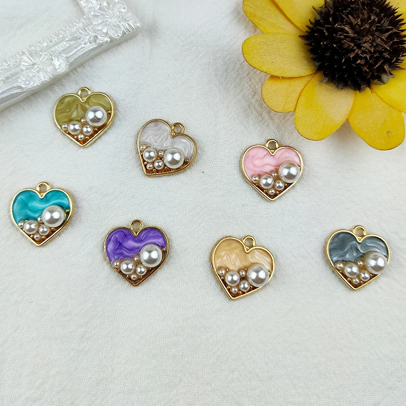 

Mix 10pcs Alloy Heart Charm Pearl Hearts Earring Pendant DIY Jewelry Keychain Bracelet Accessories Handmade Bulk Wholesale