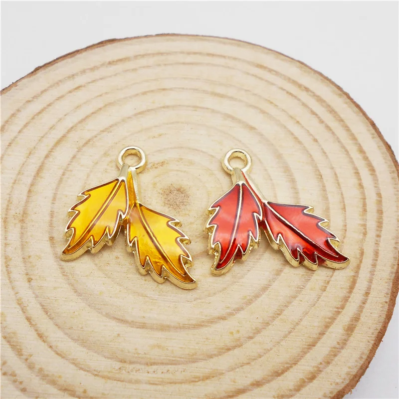 

12PCS Enamel Alloy Tree Leaves Charms Red Yellow Mix Colors Jewelry DIY Pendant For Earrings Bracelet Necklace Metal Accessory