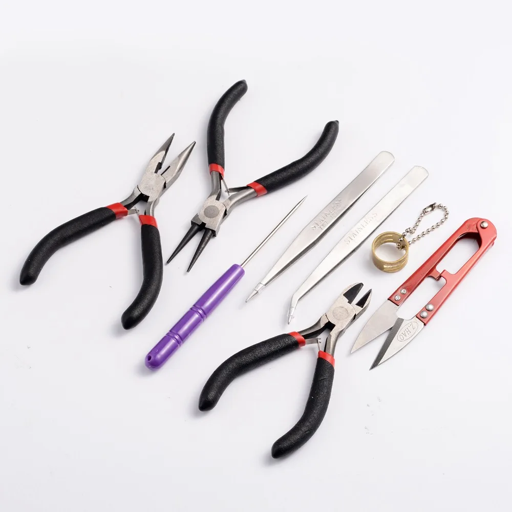 8pcs/set Jewelry Making Tool Kits Pliers Set With Round Nose Plier Side Cutting Pliers Wire Cutter Scissor Beading Tweezers