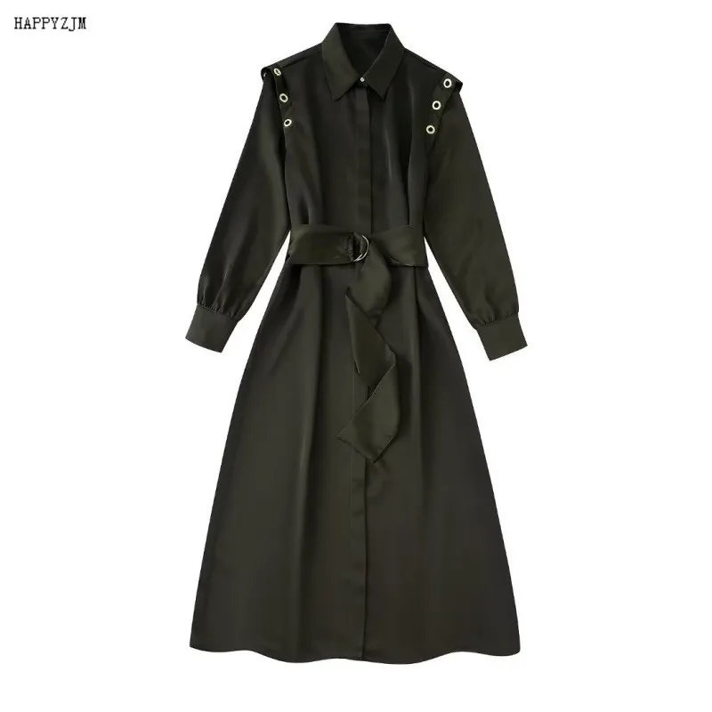 

2022 New Women Shirt Style Dress With Belt Fashion Long Sleeve Single Breasted Mid Length Style Dress Trend Street Style