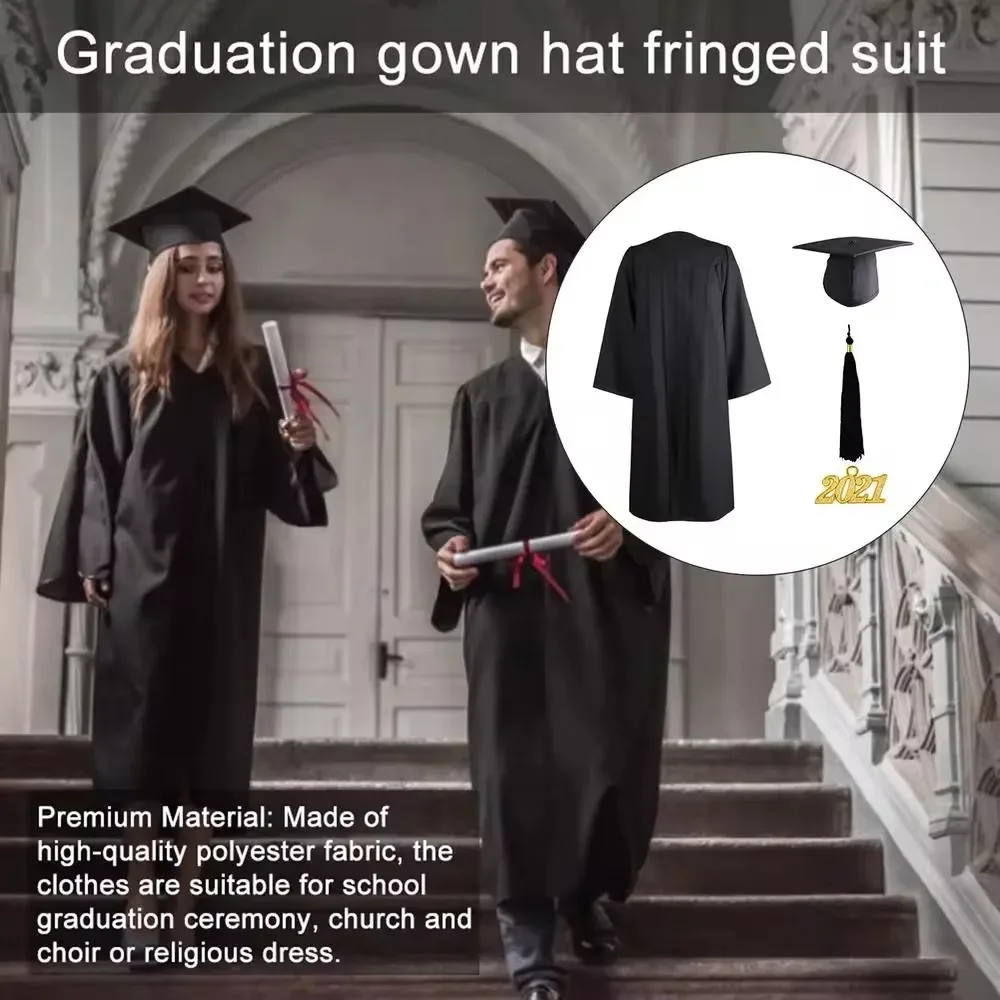 Unisex Graduation Costume for High School And Bachelor Man Women Graduation Gown Soft Matte Gown Hat Tassel Set