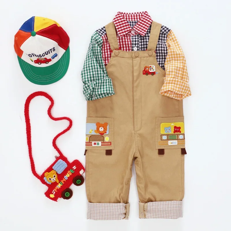 Baby Veralls Spring & Autumn Boys 1-4y Children Button Fly Straight Loose Denim Bib Trousers