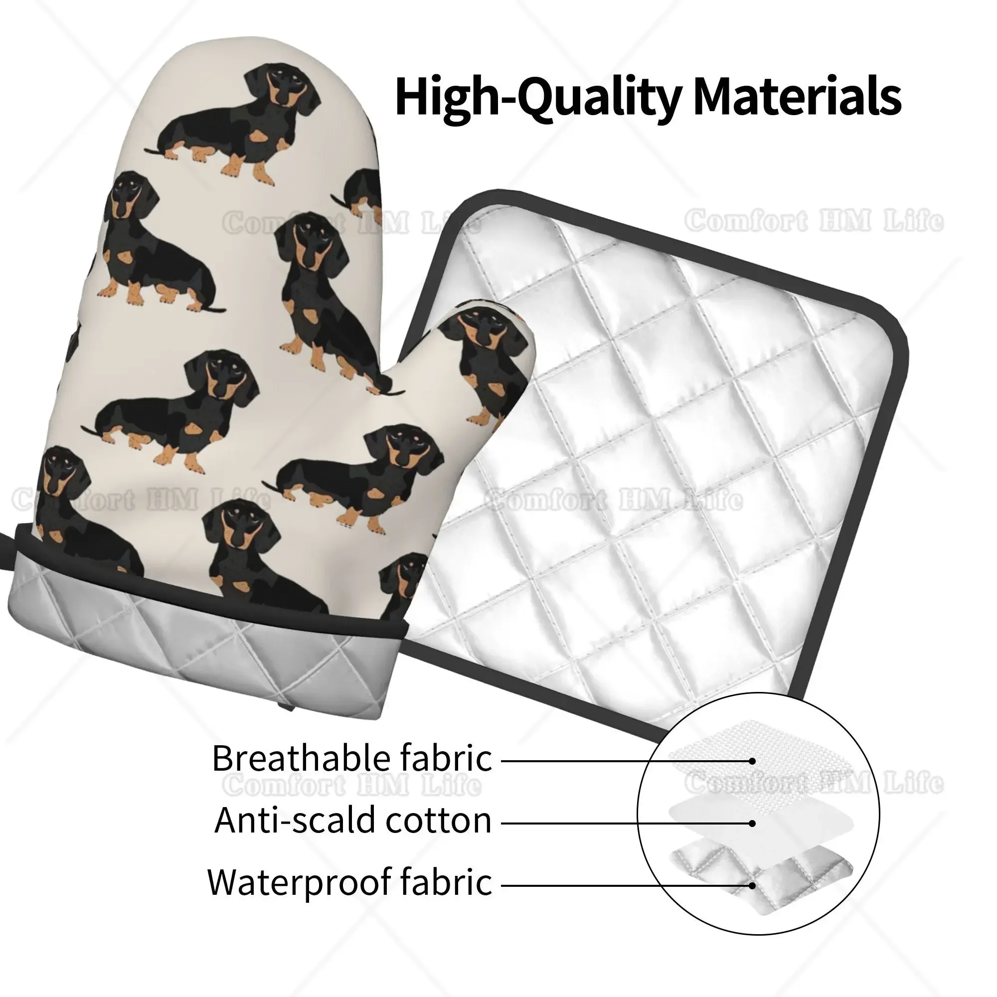 Dachshund Pet Dogs Heat Resistant Hot Oven Mitts & Pot Holders Set of 2 for Kitchen Oven Gloves for BBQ Cooking Baking Grilling silicone oven mitts kitchen gloves silicone oven gloves cotton pot holders