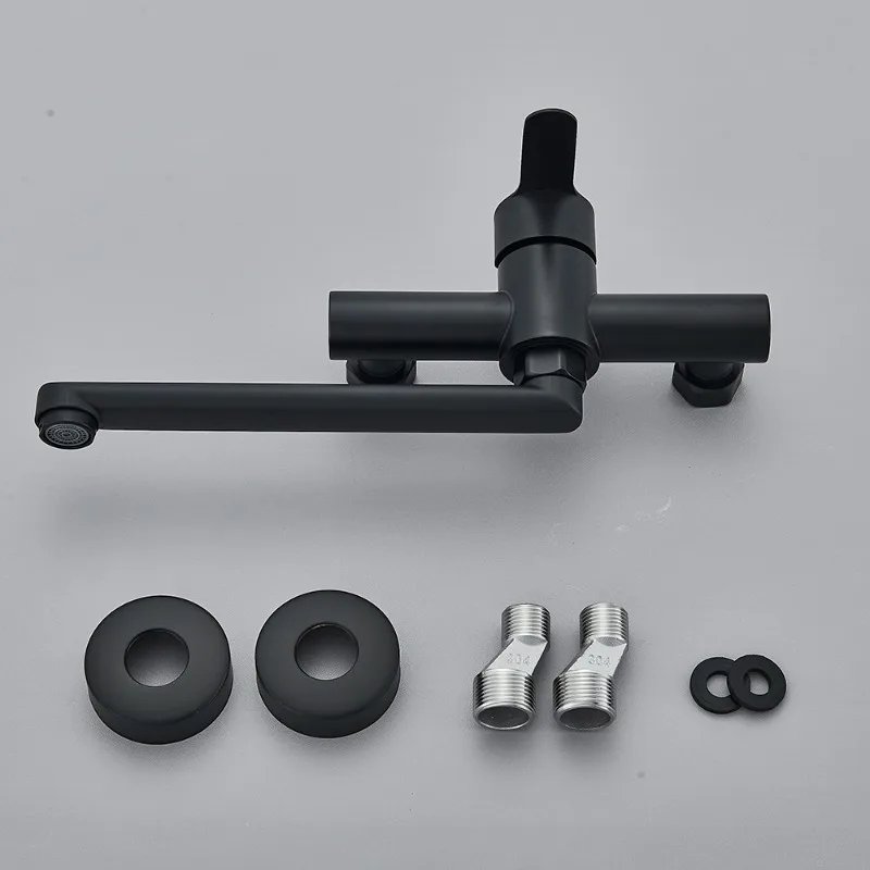 High Quality Stainless Steel Bathroom Faucet Wall Mounted Faucet Hot and Cold Tap With Accessorie Extended Handle